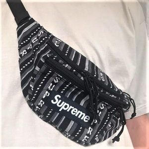 Supreme Woven Stripe Waist Bag Black